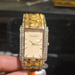 Elgin Men's Gold-Tone Rectangular Dress Watch - Gold